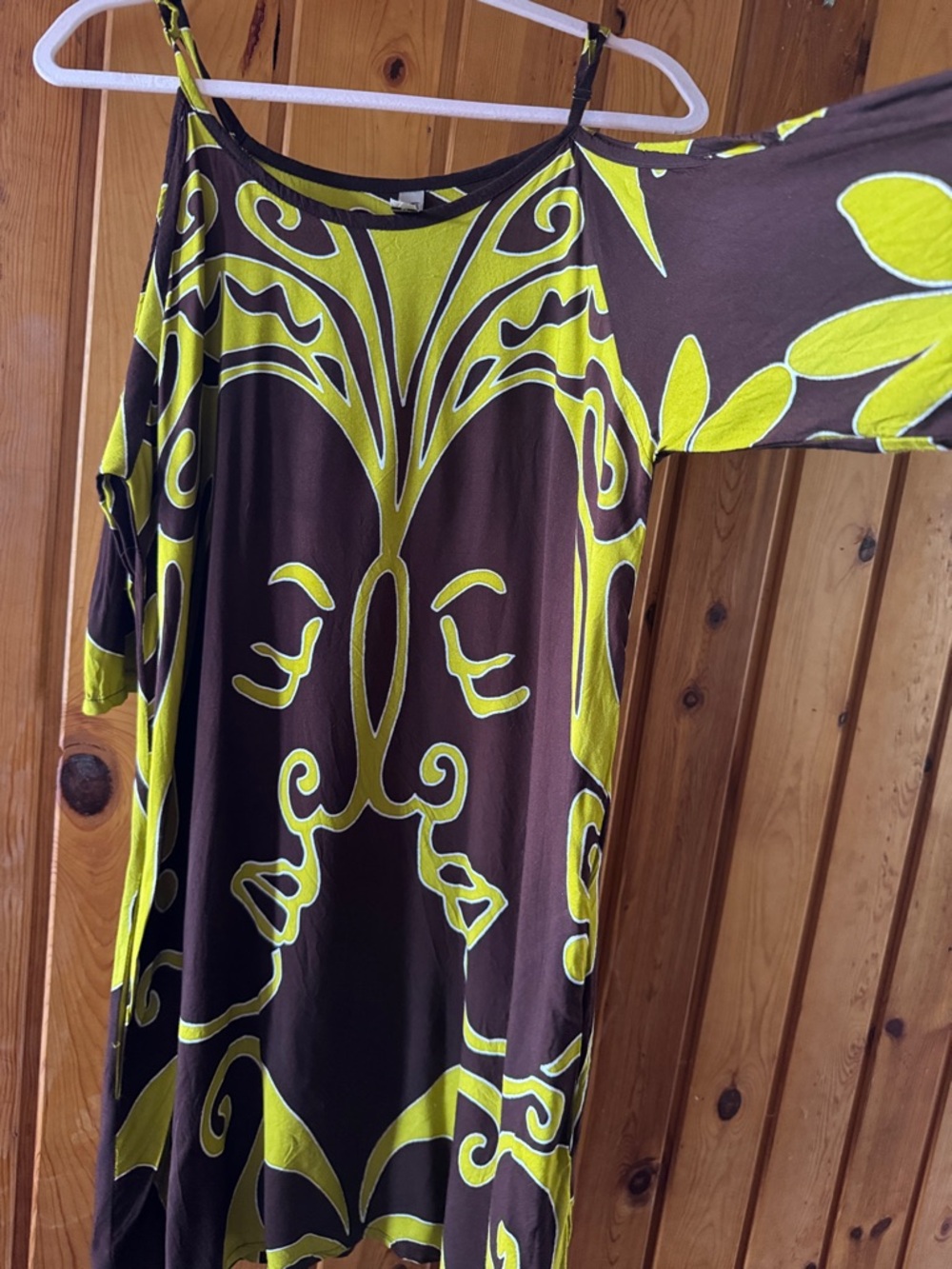 Brown & Lime Cold-Shoulder Women's Dress